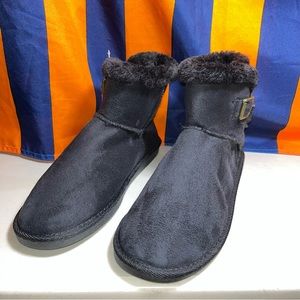 Brand new Ameta Black Faux Fur Ankle bambi Boots women Size 10 gold buckle